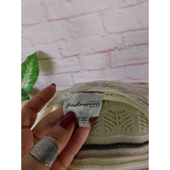 Freshman 1996 Small Cream Stripe Knit Midi Dress Boho - Picture 10 of 10